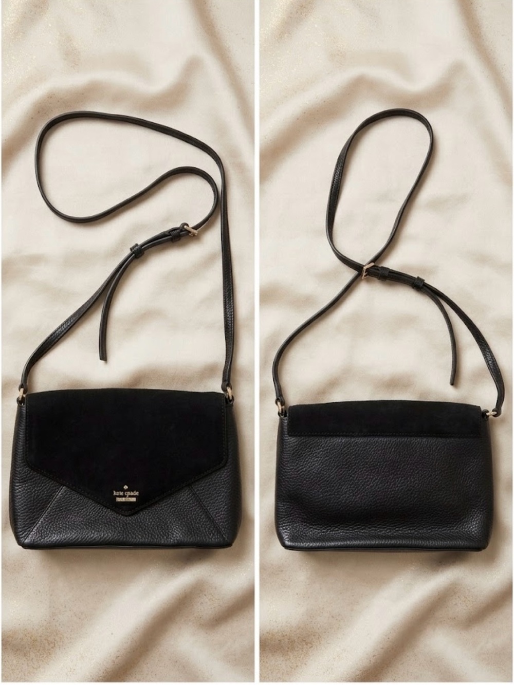 kate spade Black Leather & Suede Crossbody with Gold Accent
